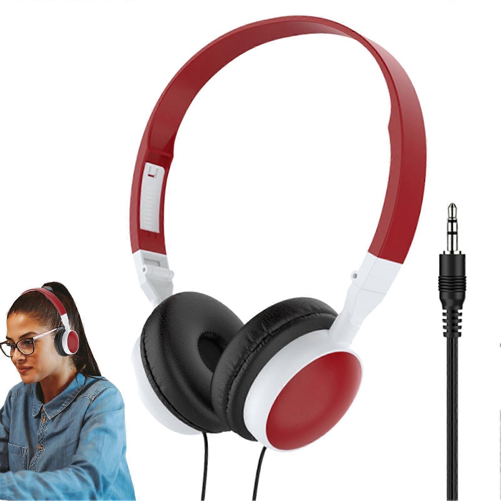 PC Headphone Wired OverEar Headset Foldable Noise Canceling Compatible With Computers Mobile Phones Tablets Wine Red