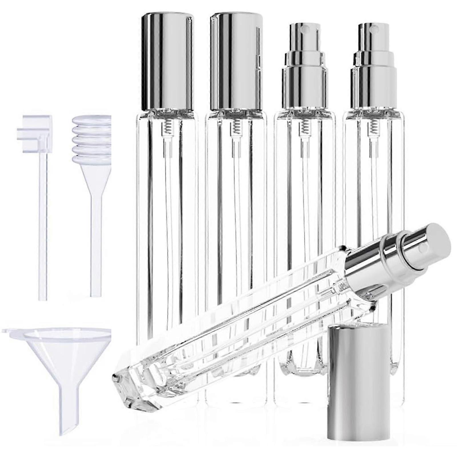 5PCS Reusable Glass Perfume Atomizer Portable Sprayers Bottles Travel Fragrances Container Includes Refill Set  silver