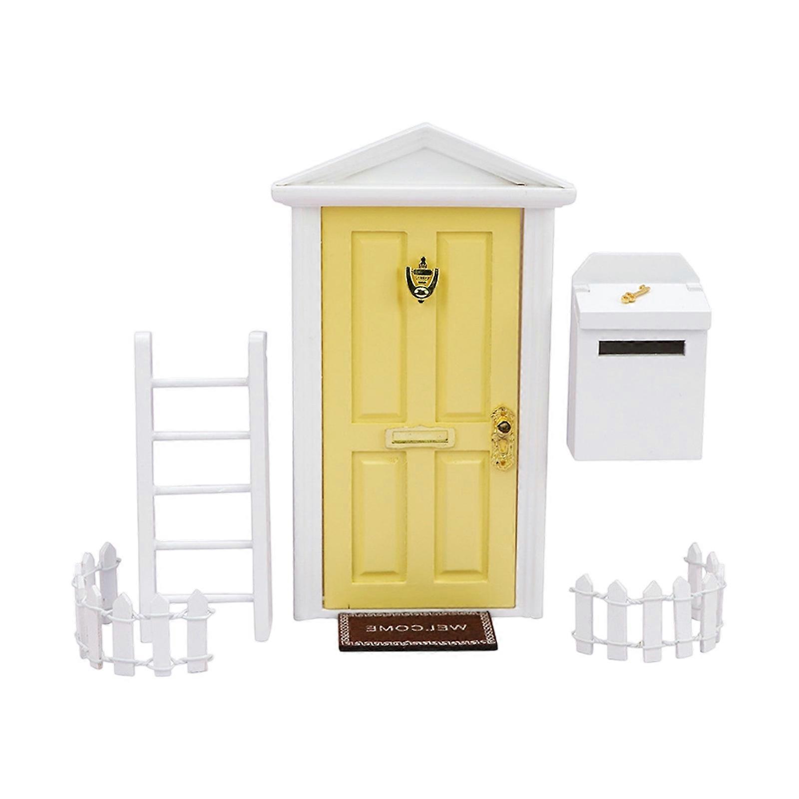 Interactive Wooden Doll House Playset Featuring Climbing Ladder Fence And Mailbox For Skill Development  Yellow