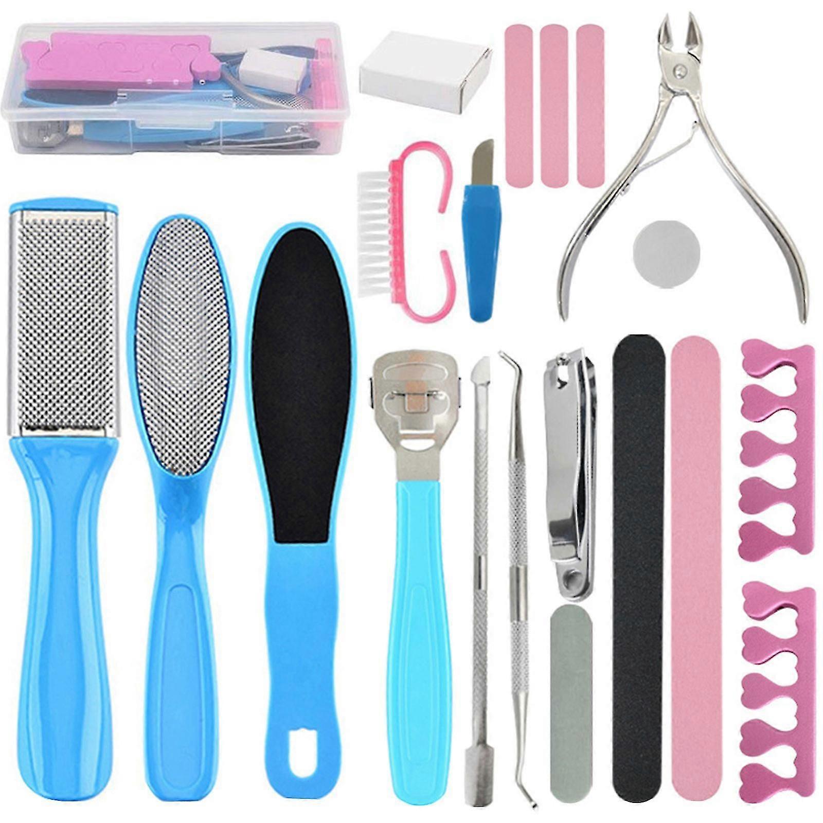 Exsha Décoller la plaque de pied de peau morte Nail Clipper Set Nail File Manucure Tool Blue 20-piec