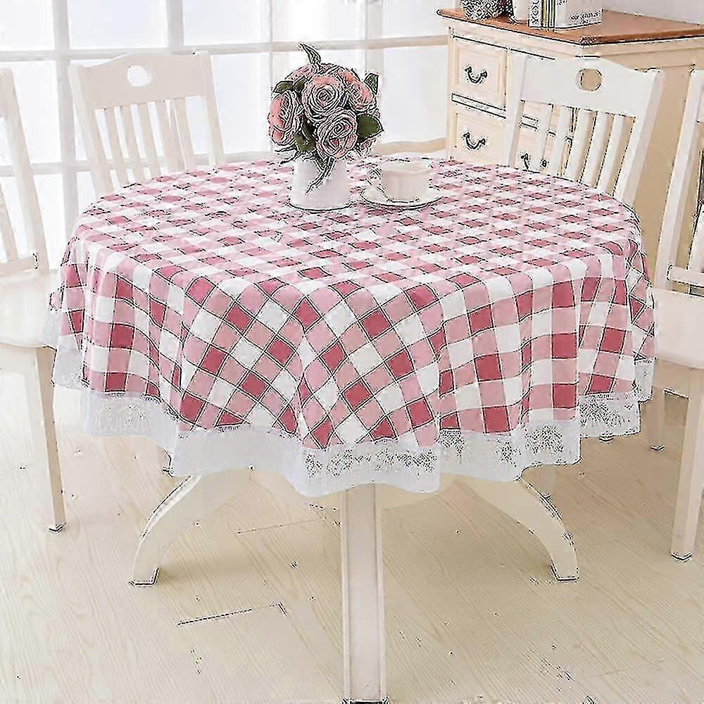 100٪ مقاومة للنفط مقاومة للبقع غلاف الجدول، 60 بوصة جولة الفينيل الدانتيل مفرش المائدة مع دعم الفانيلا - Gingham الوردي