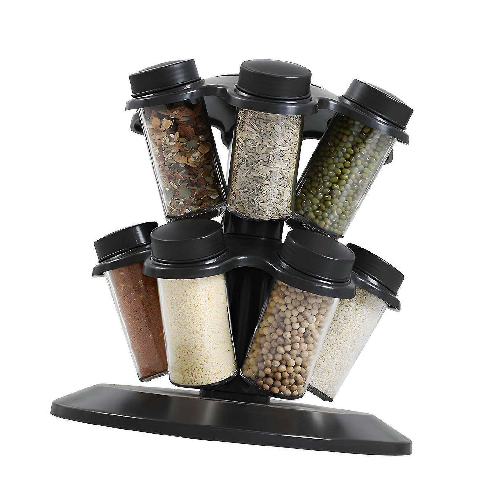 Modern Spice Storage System Rotating Base 12 Jars Stackable Seasoning Bottle Rack Practical Kitchen Essential Multicolor