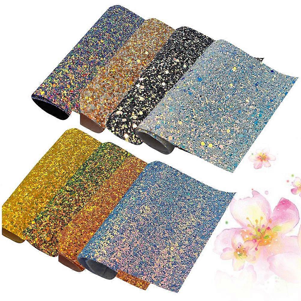 8Pcs Faux Leather Sheet Printed Leather Sheets Glitter Dotted Pattern for DIY (Assorted Color)