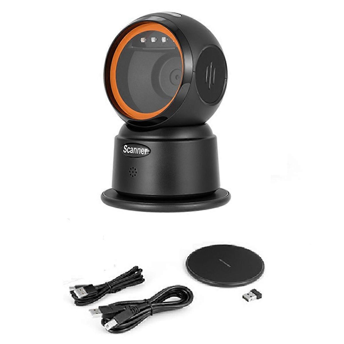 Lector de código de barras QR 2D inalámbrico Bluetooth manos libres omnidireccional USB con base de carga inalámbrica