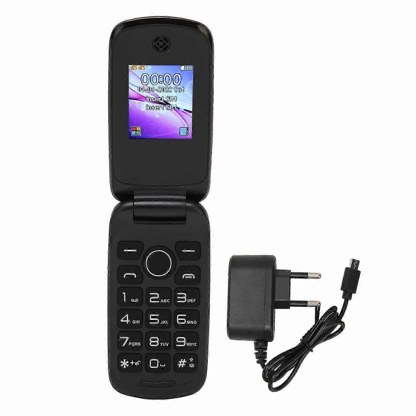 2G Flip Phone Dual SIM 1200mAh Dual SIM Flip Phone 1.77in Color Display Screen Cell Phone 100?240V Black EU Plug