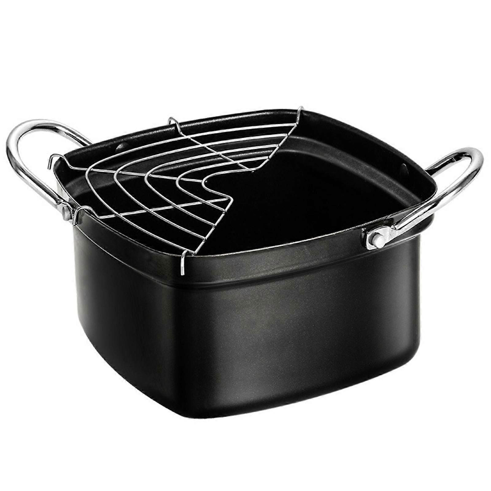 Iron Frying Pot with Detachable Oil Filter Drainer Rack Japanese Tempura Nonstick Deep Cooker Pan for Home Cooking Multicolor