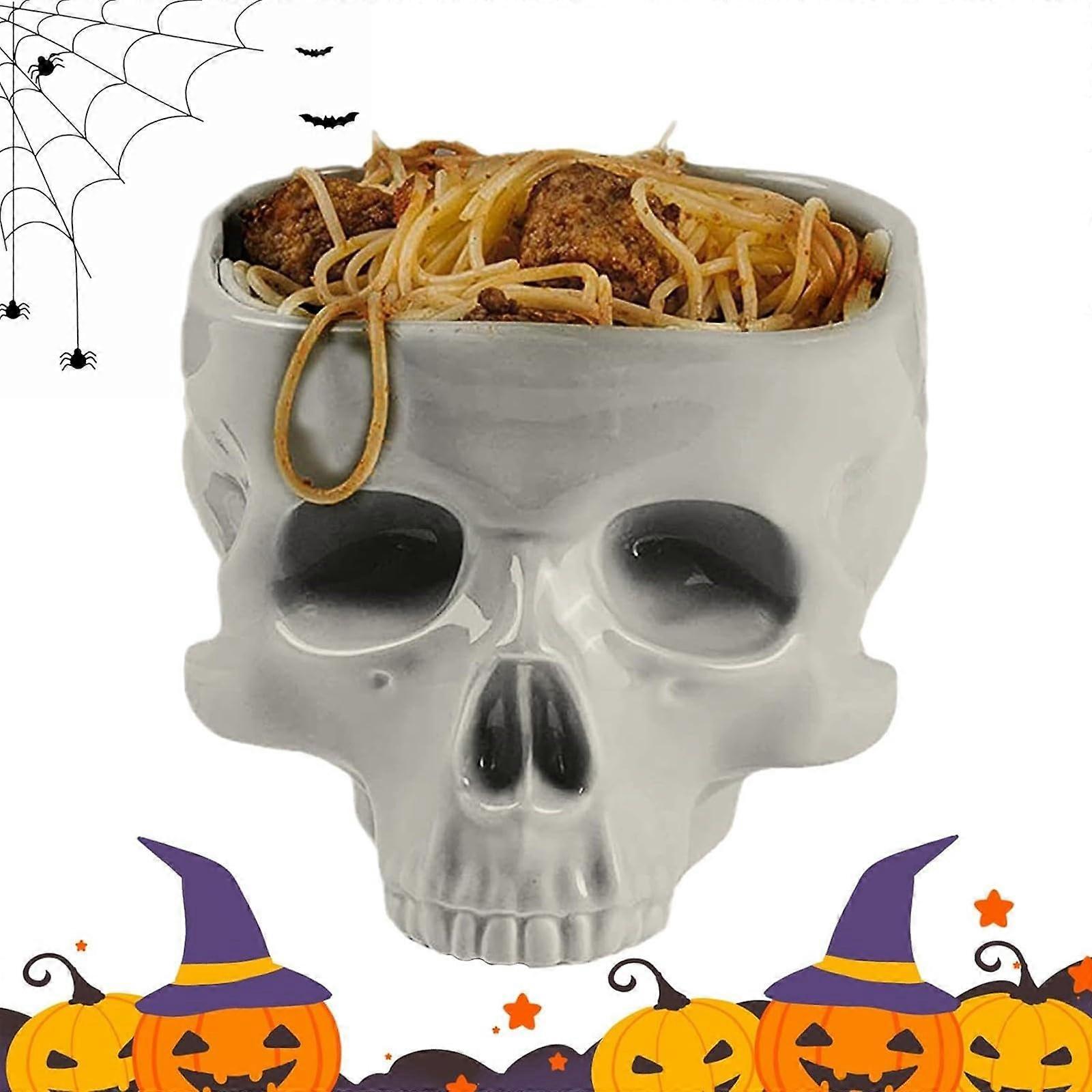 Halloween Skull Bowl Large Ceramic Serving Dish with Realistic Gothic Design for Party Snacks