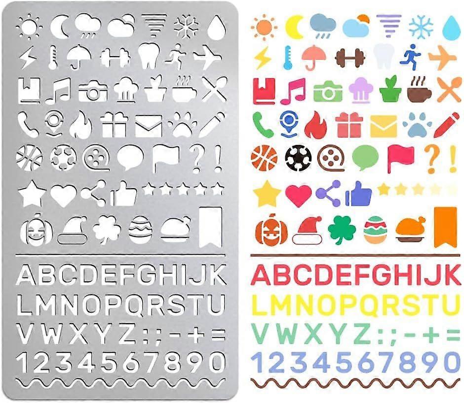 Common Icons Metal Stencils for Wood Burning Stainless Steel Numerical Letters Reusable Template Stencils for DIY Engraving Painting Embossing Journal