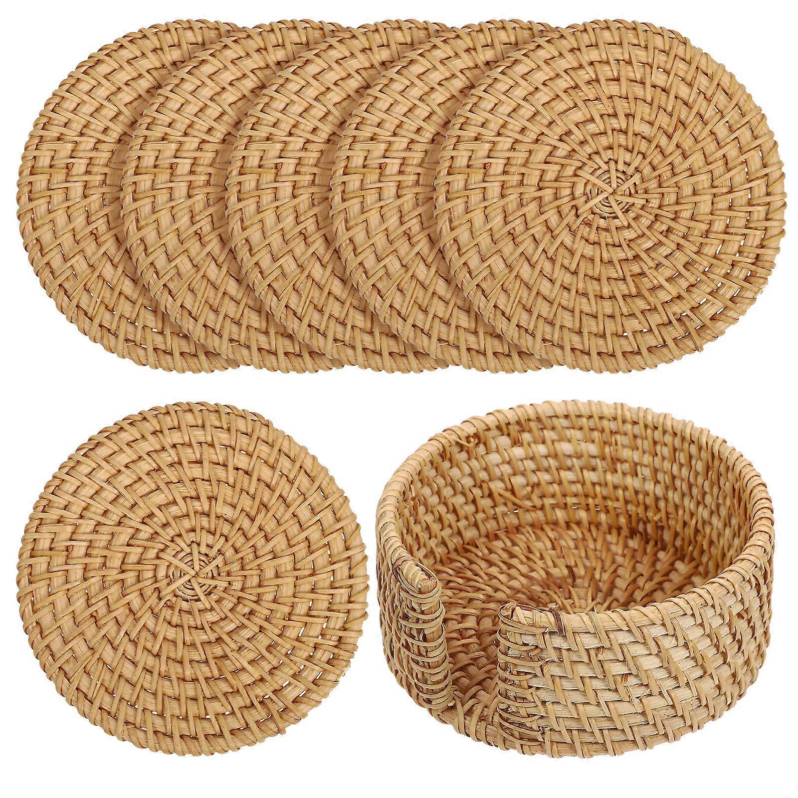 Rattan Coasters for Home Use 1Set Coffee Table Coasters with Holder