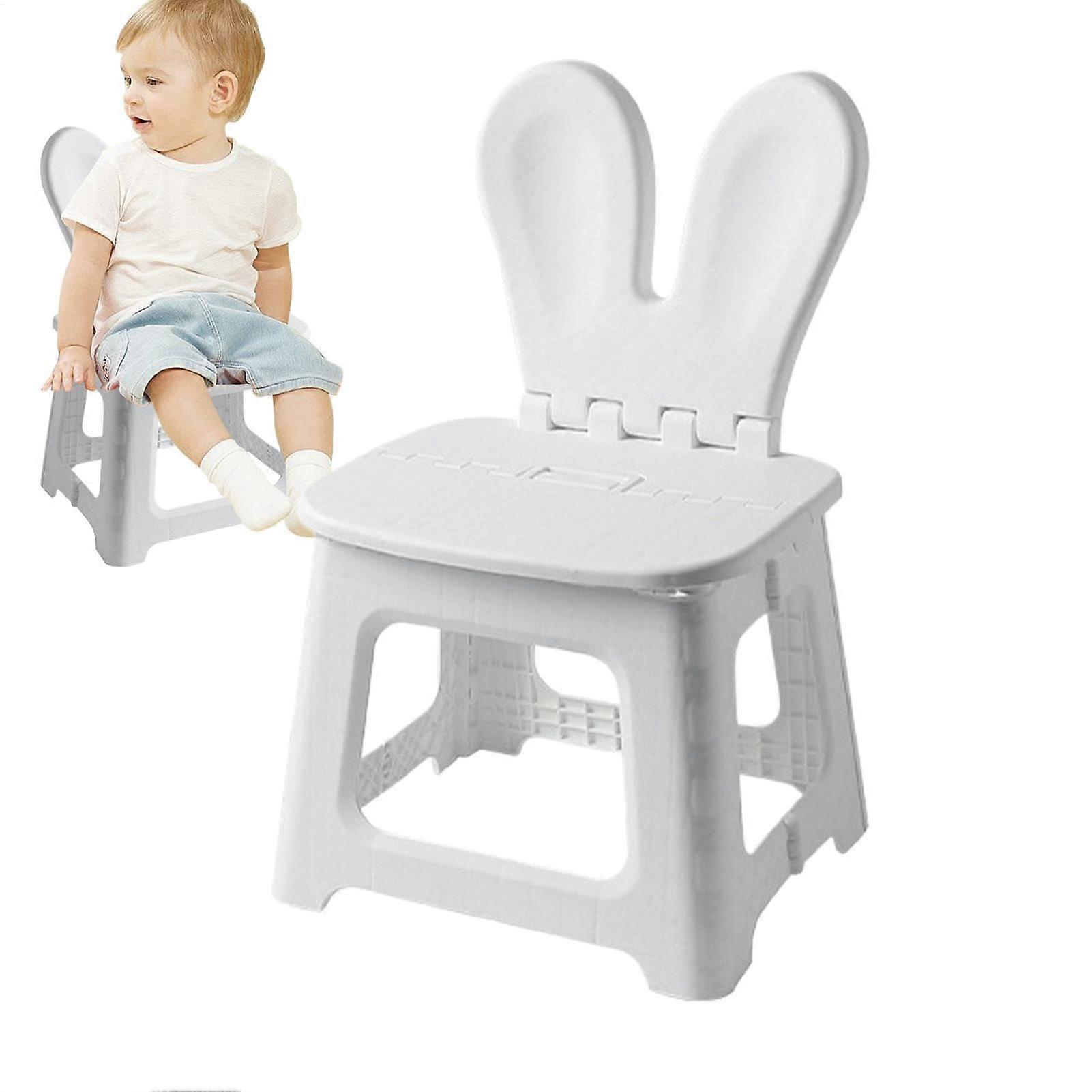Kids Step Stool with Backrest, Foldable Bunny Dinosaur Chair for Bathroom and Shoe Changing