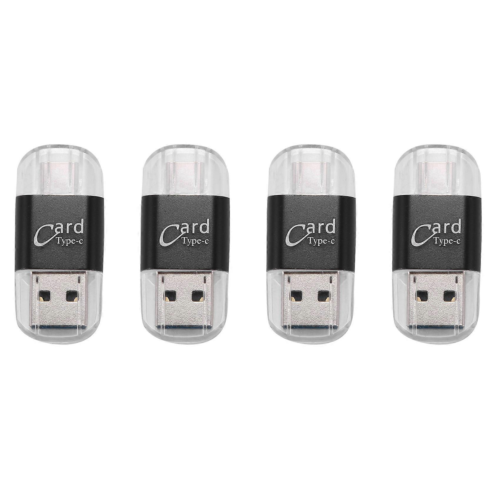 4X Card Reader Aluminum USB Type C OTG Micro-SD/TF External Memory Card Reader Adapter for Mobile Phone Computer(Black)