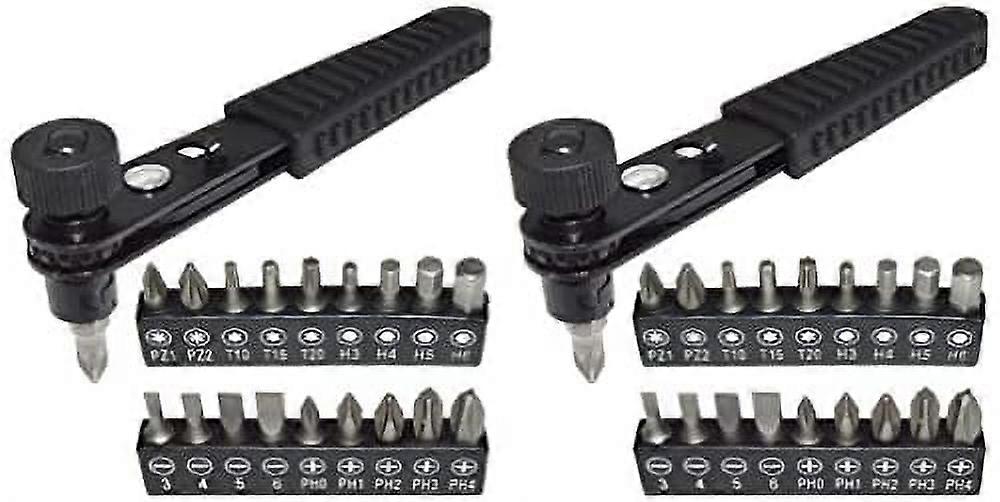 2 Pack Right Angle Close Quarters Ratcheting Reversible Screwdriver Set with 18 Bits