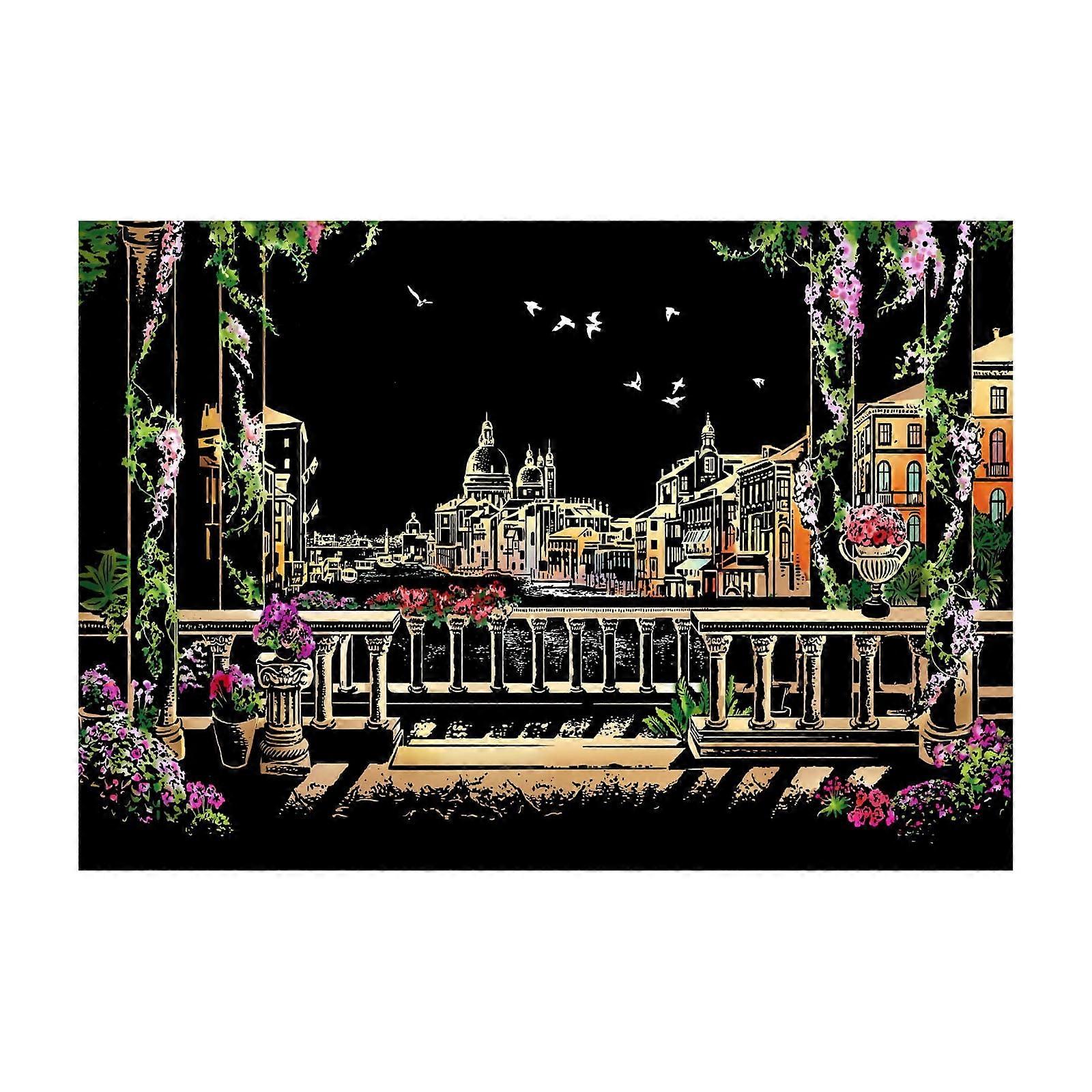 Scratch Art Kit A4 with 2 Tools, Compatible with US/EU Landmark Designs – Creative Gift for Kids & Adults