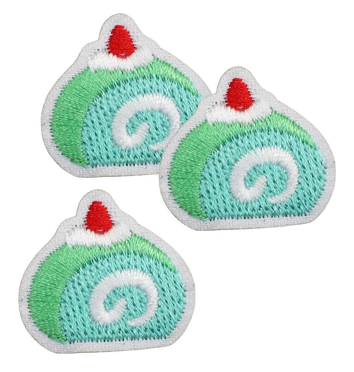 Mini Cake Roll Cartoon Iron On Patch Set 3 PCS Durable Embroidered Applique for Clothes Jackets Jeans