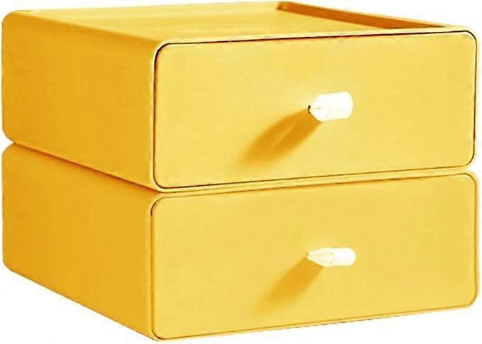 2 pcs desk organizer, large capacity stackable makeup drawer organizer yellow