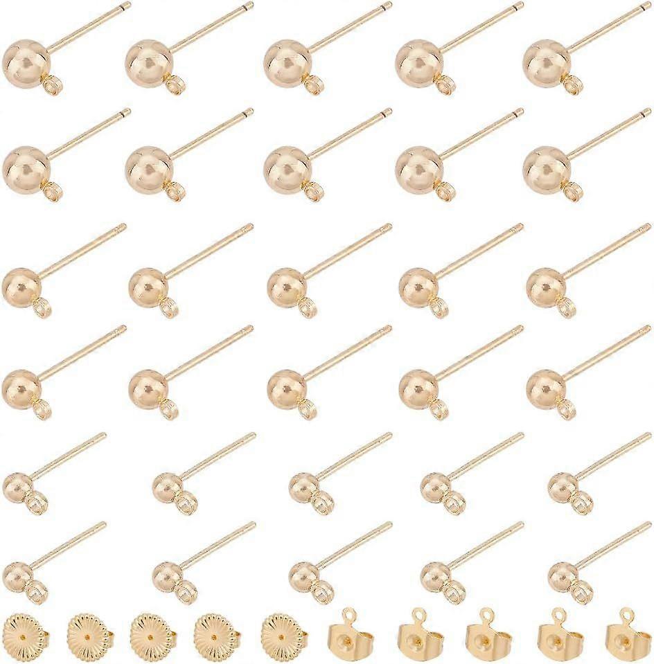 3 Sizes Gold Earring Posts 38 Pcs Brass Stud Earring Finding 40 Pcs Rectangle Flower Brass Friction Ear Nuts 14k Gold Plated with Horizontal Loop for 