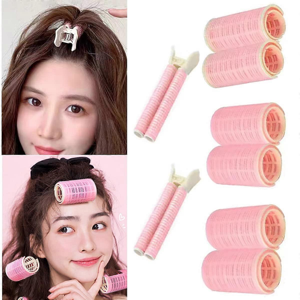 Jumbo Hair Rollers with Volumizing Clips, 8PCS Self Grip Set for Heat Styling in 3 Sizes, Pink