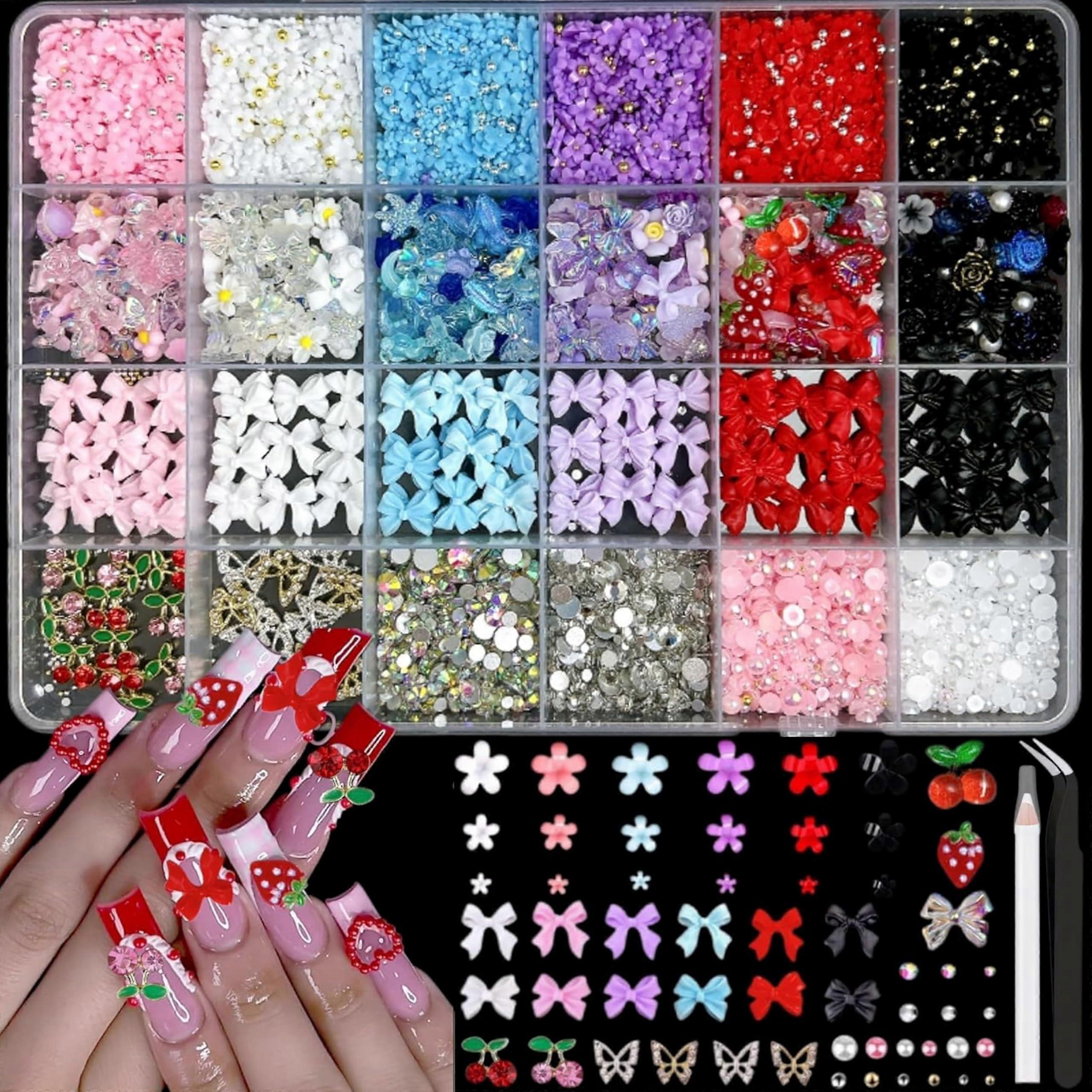3D Nail Charms and Gems Kit with Colorful Bow Butterfly Flatback Pearls Rhinestones for DIY Nail Art