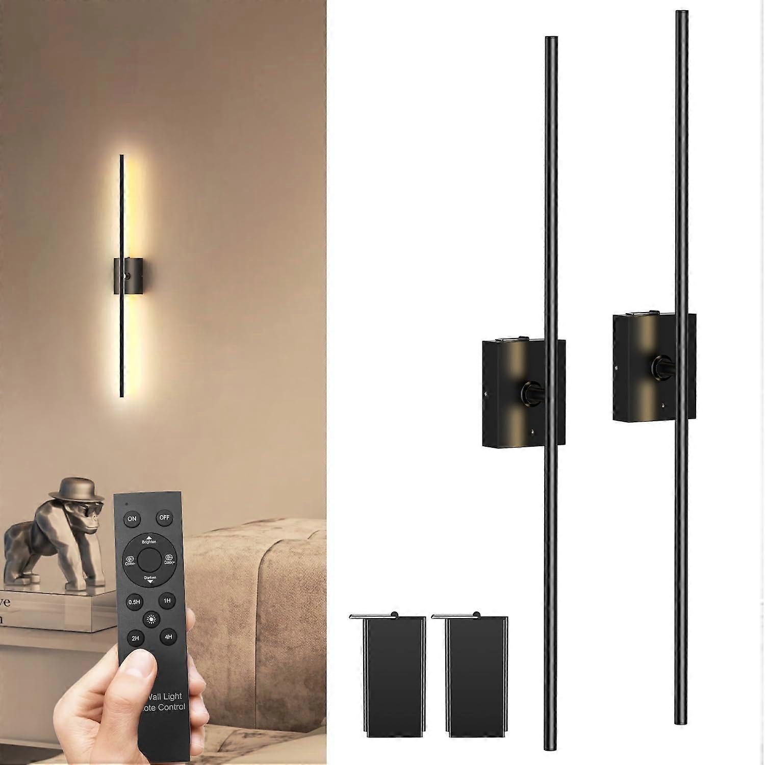 Battery Operated Wall Sconce with Remote, Adjustable Color Temperature, Set of 2 for Living Room