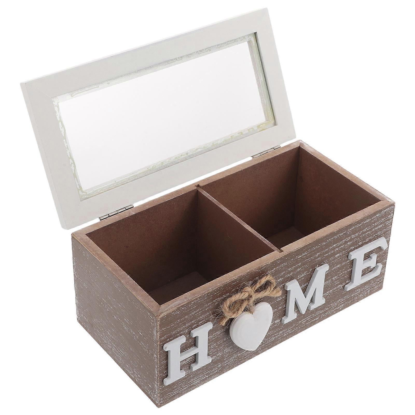 Wooden Tea Box Organizer with Divided Sections for Storage Coffee