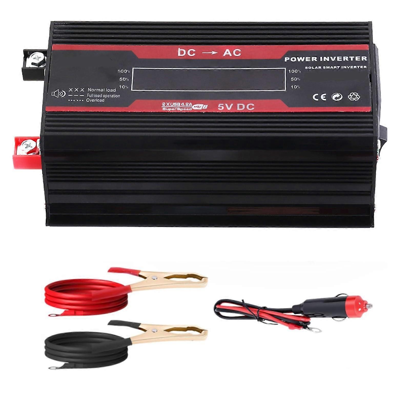 600W Peak Car Power Inverter 12V to 110V with AC Outlet and Dual USB, Overload Protection for Travel