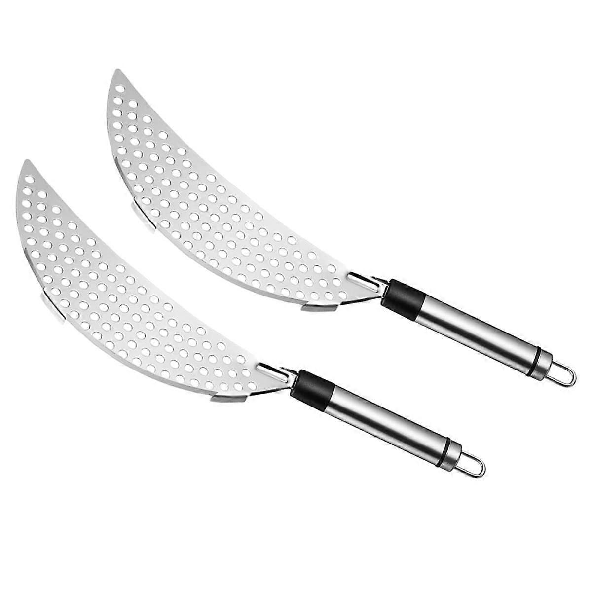 2Pcs Stainless Steel Crescent Pot Strainer with Hook Design for Pasta Soup and Versatile Cooking