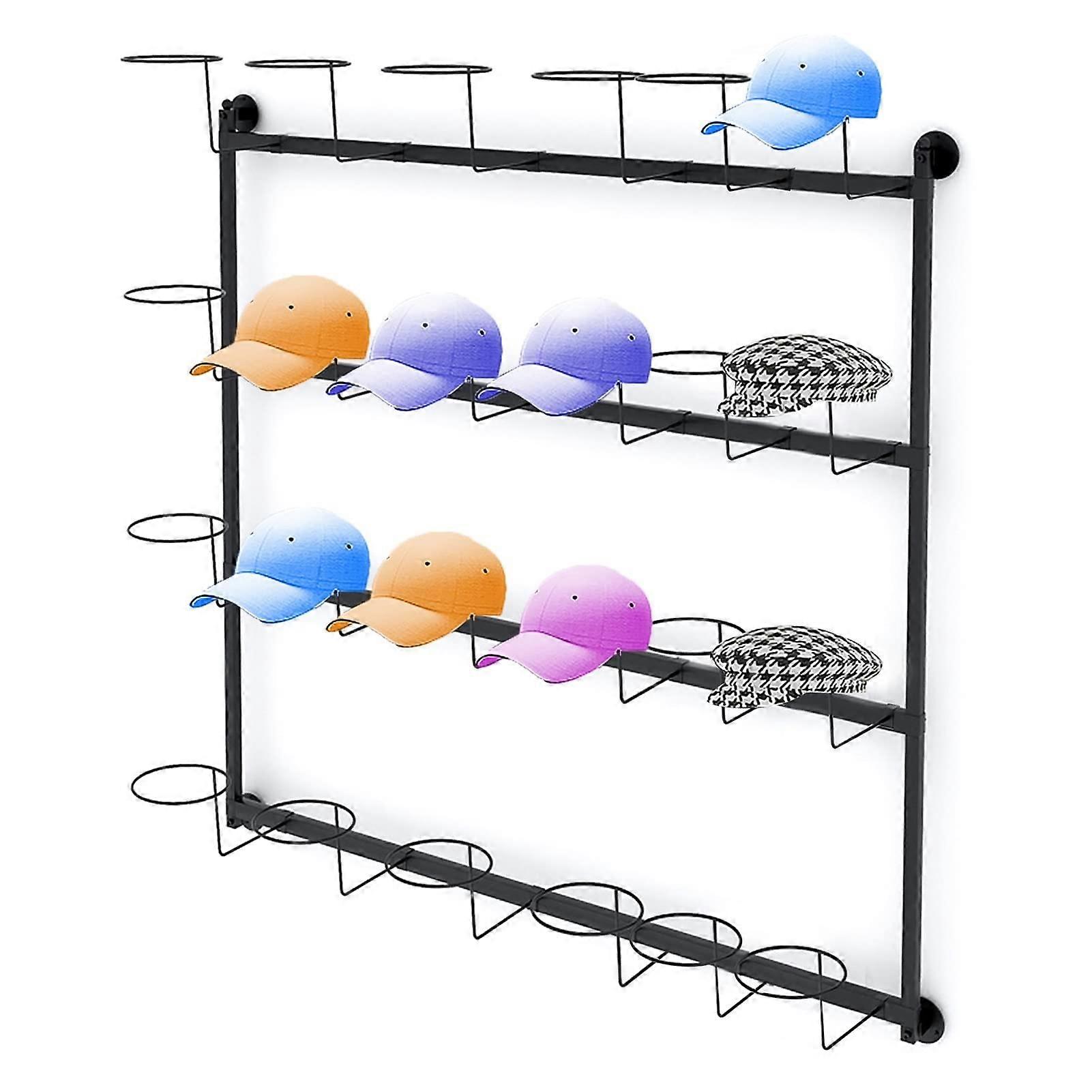 Hat Rack 4 Tier Adjustable Metal Hat Display Stand with Movable Hooks for Retail and Home 120cm