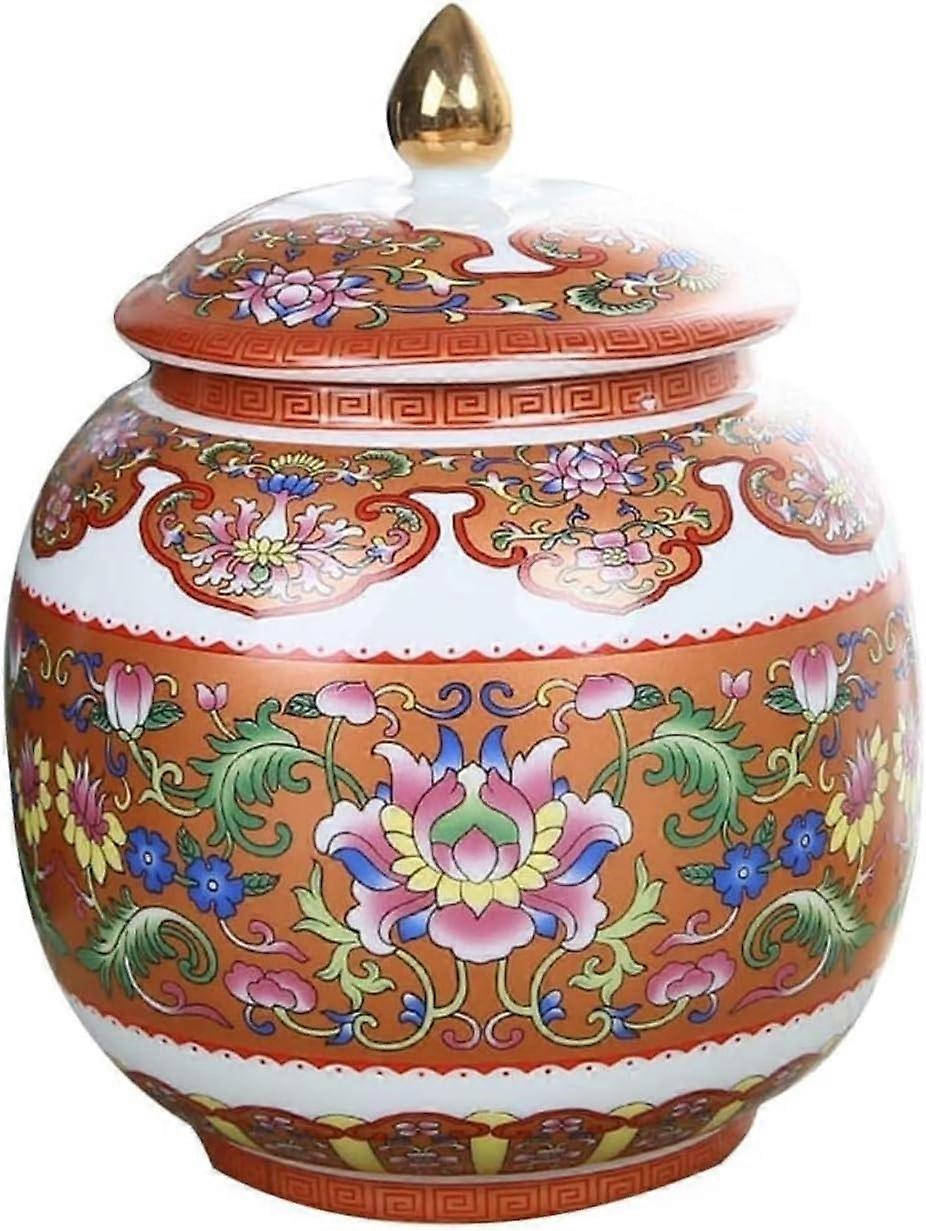 Chinese Ginger Jar with Lid, HandPainted Porcelain Temple Jar Vase for Elegant Home Decor