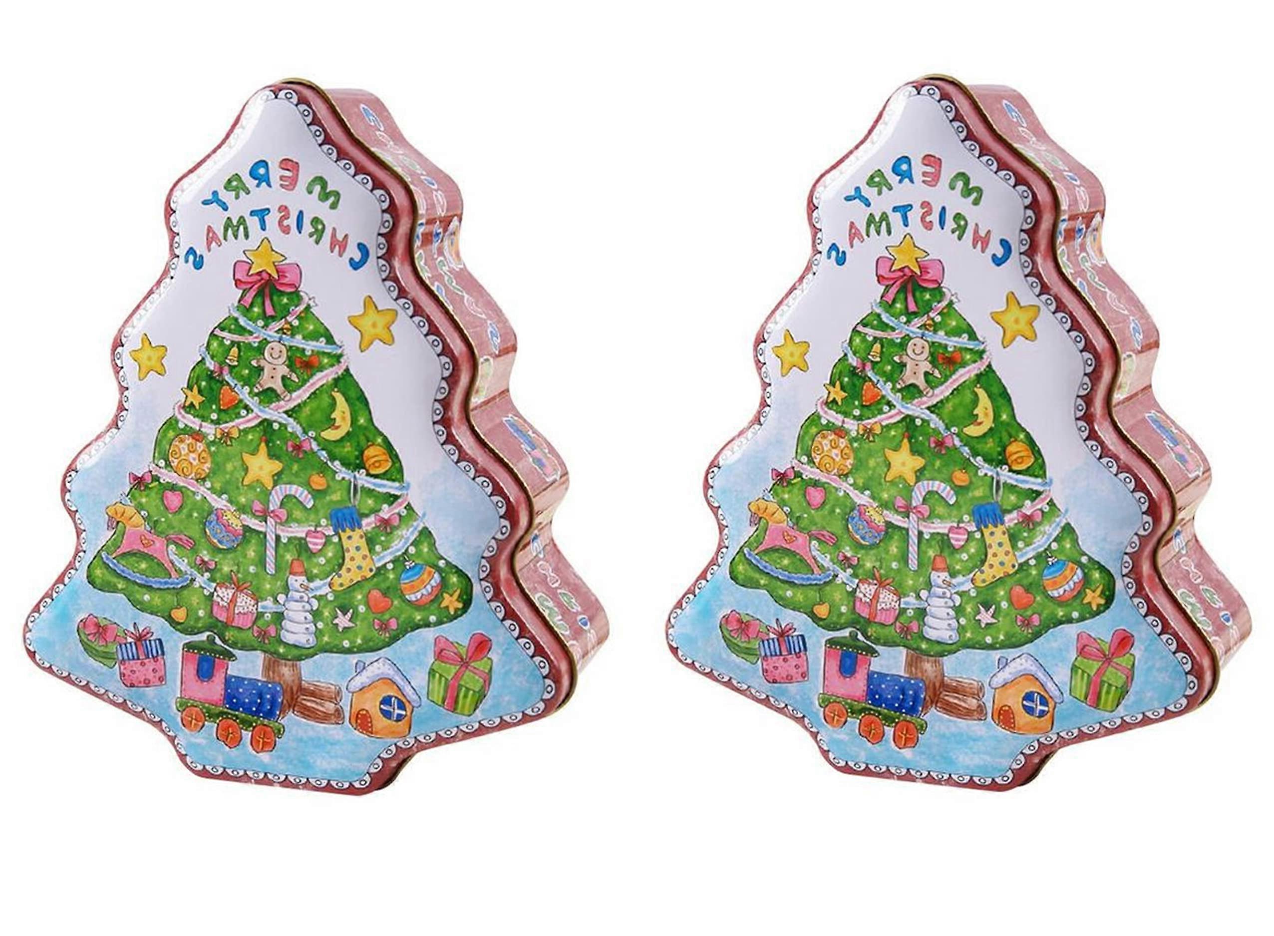 Christmas Cookie Tins Tree Shaped Set with Lids for Holiday Biscuit Candy Storage, 2 Pack
