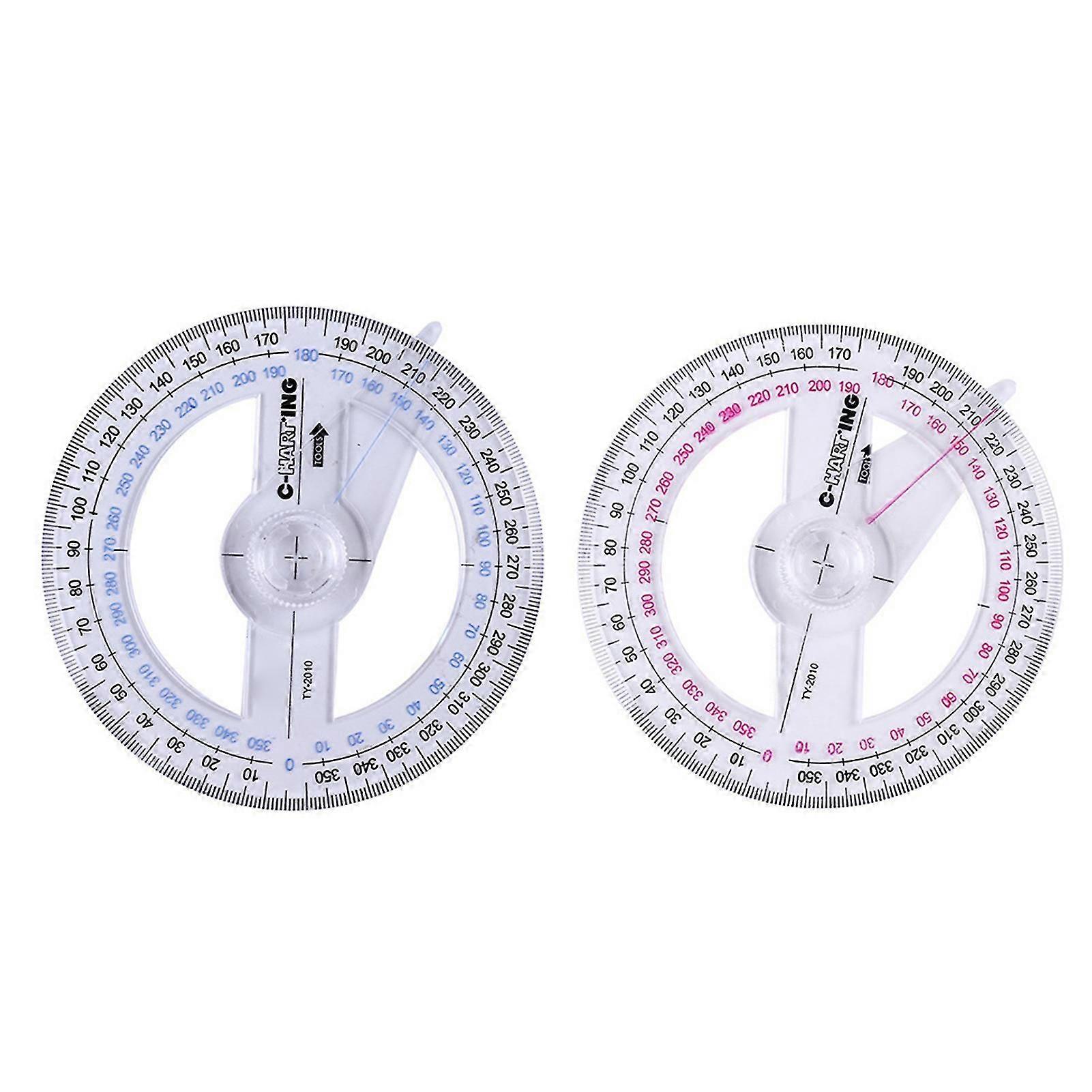 2pcs Convenient Protractor Easy Use Plastic Portable 360 Degree Angle Ruler For Daily