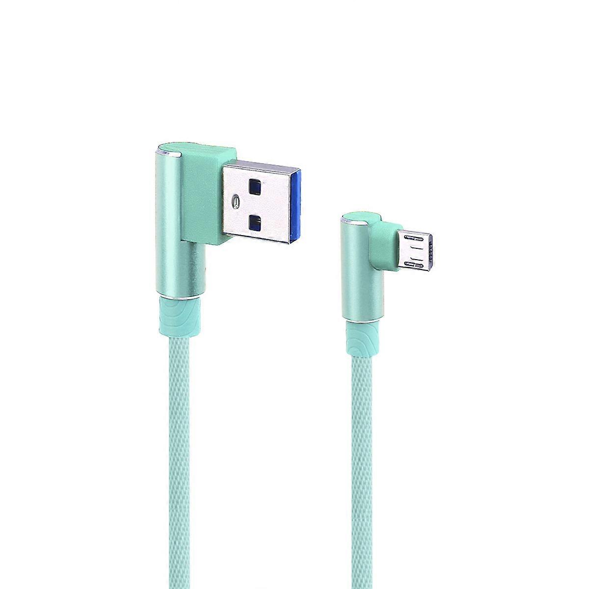 USB Cord 2Pcs Braided Green Micro USB Charger Cable with Right Angle Design