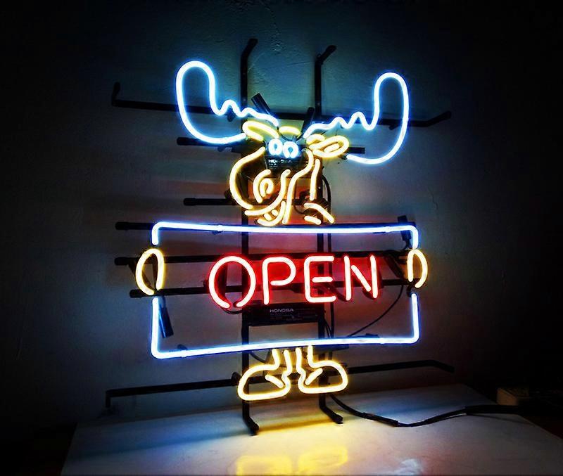 Open Deer Welcoming Handmade Real Glass Neon Sign - 19”x15” Whimsical Animal Butler Wall Hanging Art Light for Shop & Home