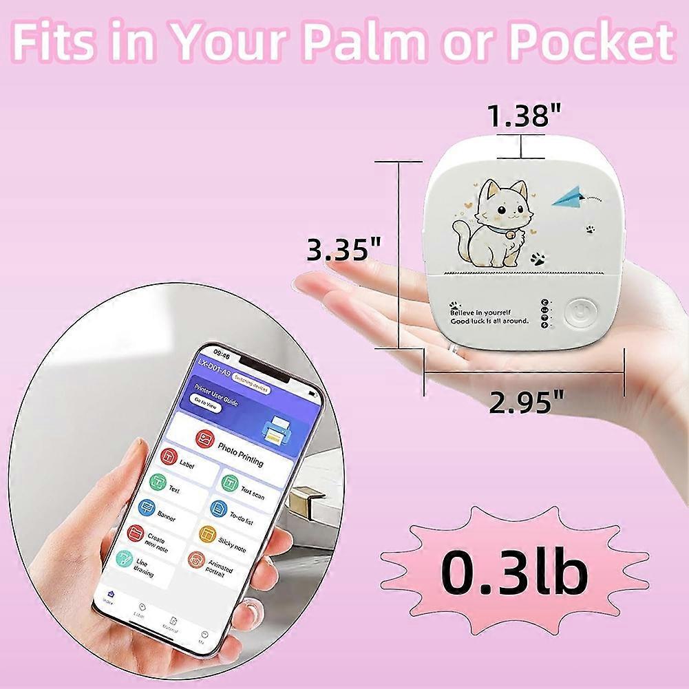 Mini Sticker Printer with 6 Rolls Thermal Paper, Bluetooth Portable Inkless Printer for IOS & Android, Pocket Print Pod