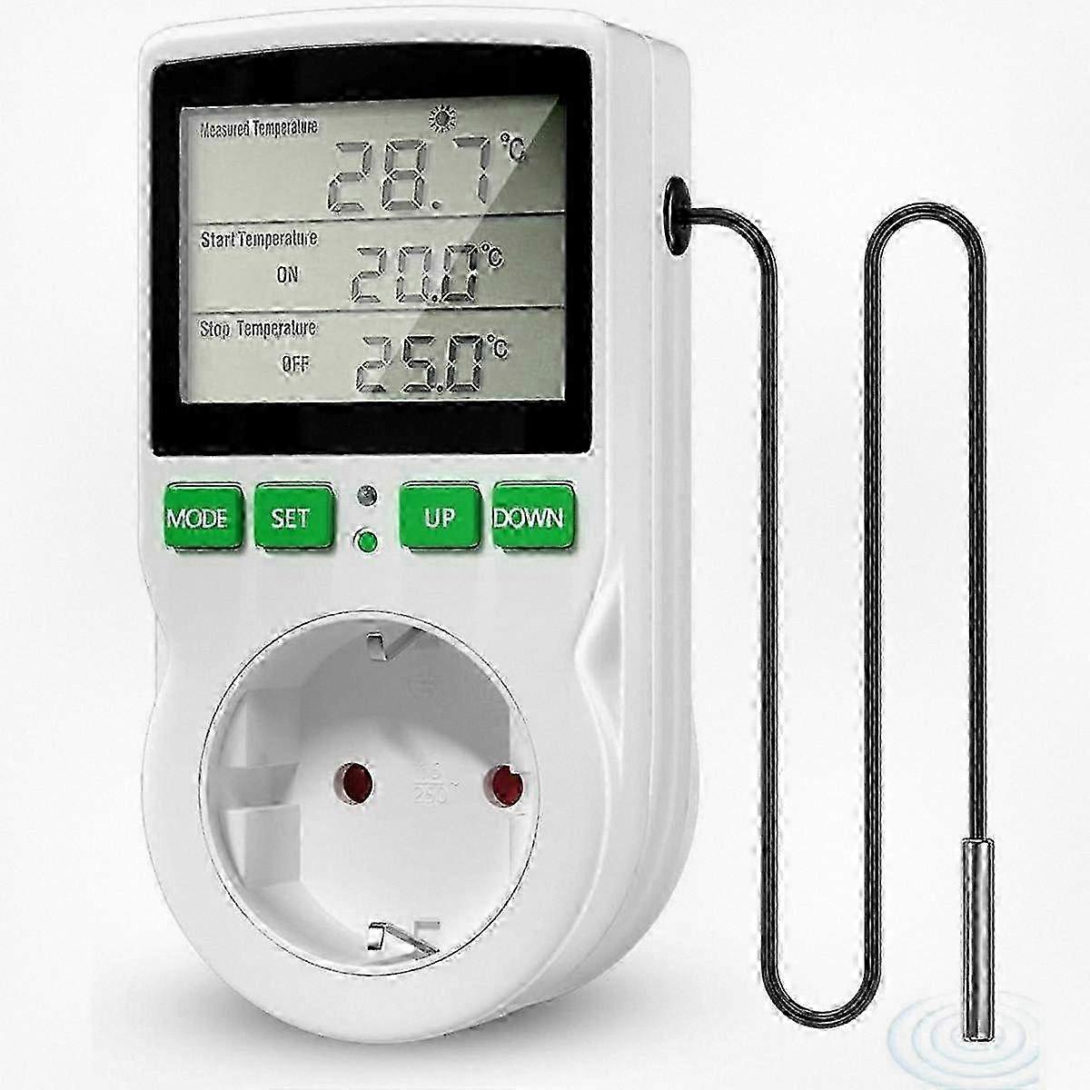 25-26 Digital Temperature Controller Socket with LCD Screen for Heating and Cooling Reptiles, 16A, EU Plug - Compatible with Various Brands