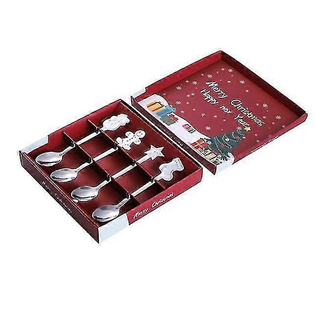 Stainless Steel Dessert Spoon Tableware Set Christmas Small Spoon Gift Set4pcssilver
