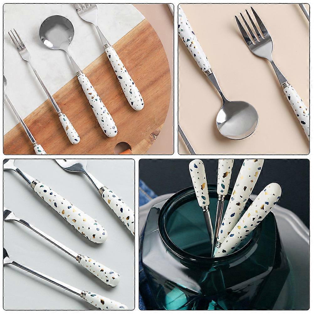 Nordic Style Tableware Fork Spoon Set for Eating 2Pcs with Ceramic Handle