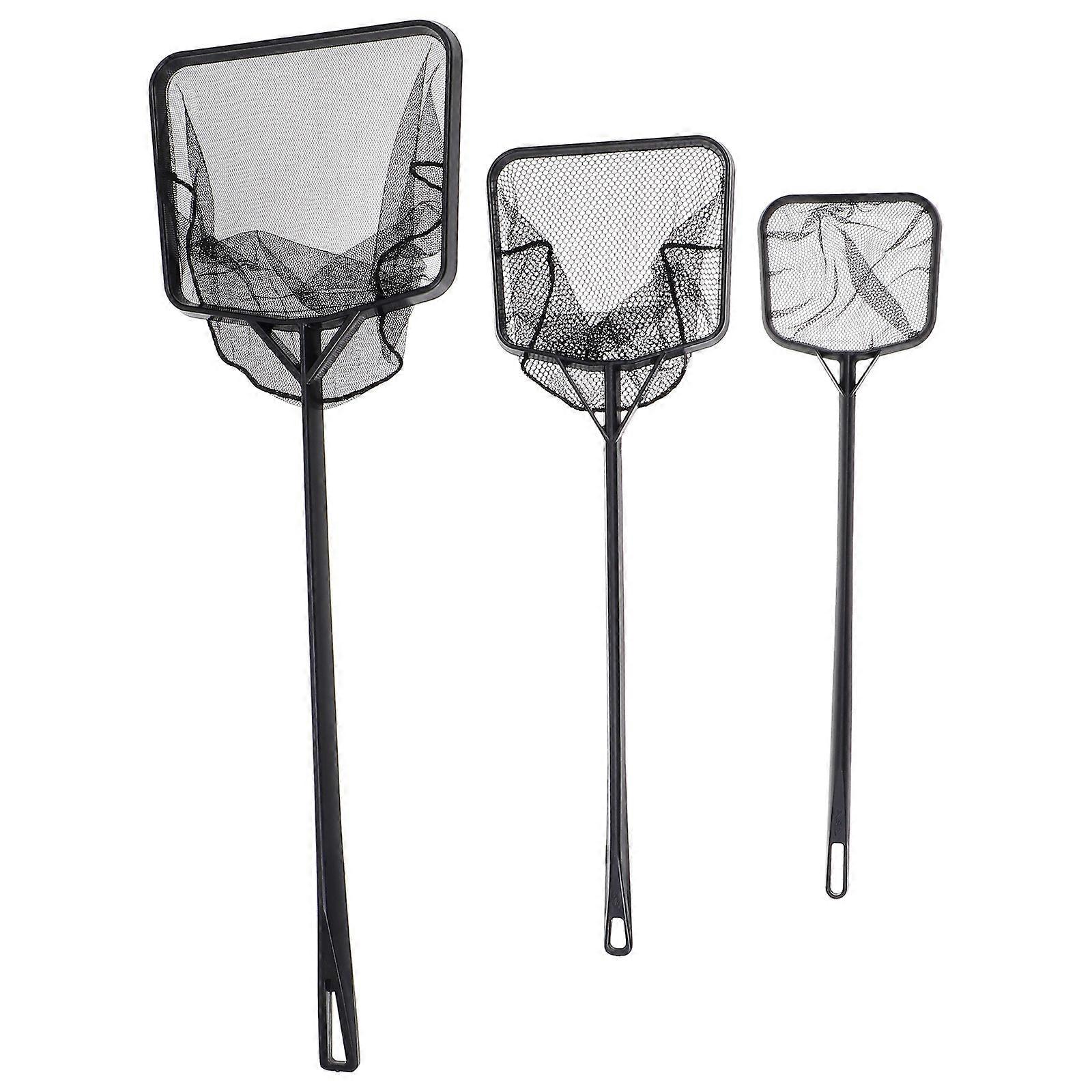 Handheld Fish Net Portable Fish Catching Nets Black Abs Material Aquarium Maintenance 3Pcs