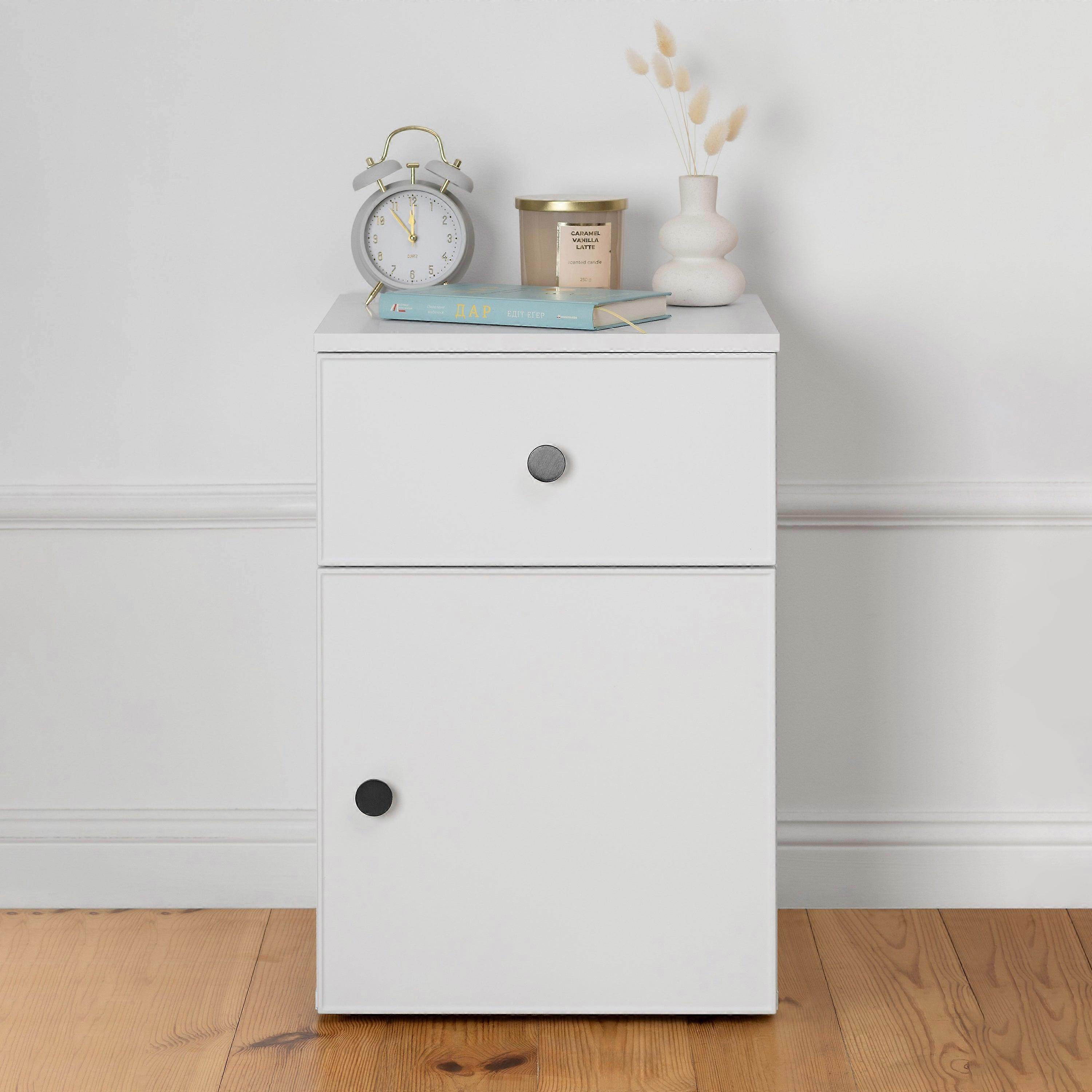 Porto Bedside Table White Slim Round Black Bedside Tables