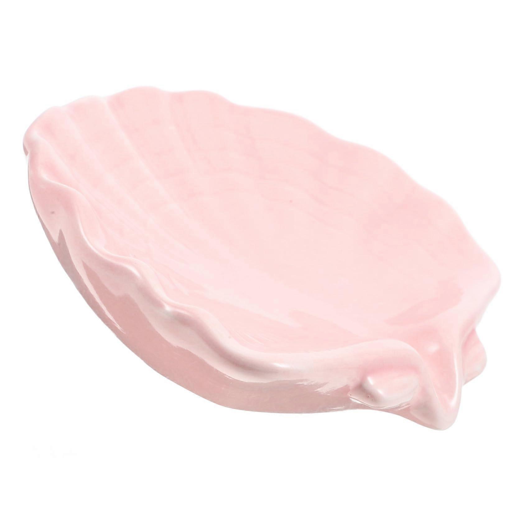 Ceramic Shell Soap Dish Bathroom Holder Pink Elegant WearResistant Smooth Surface for Sink or Shower