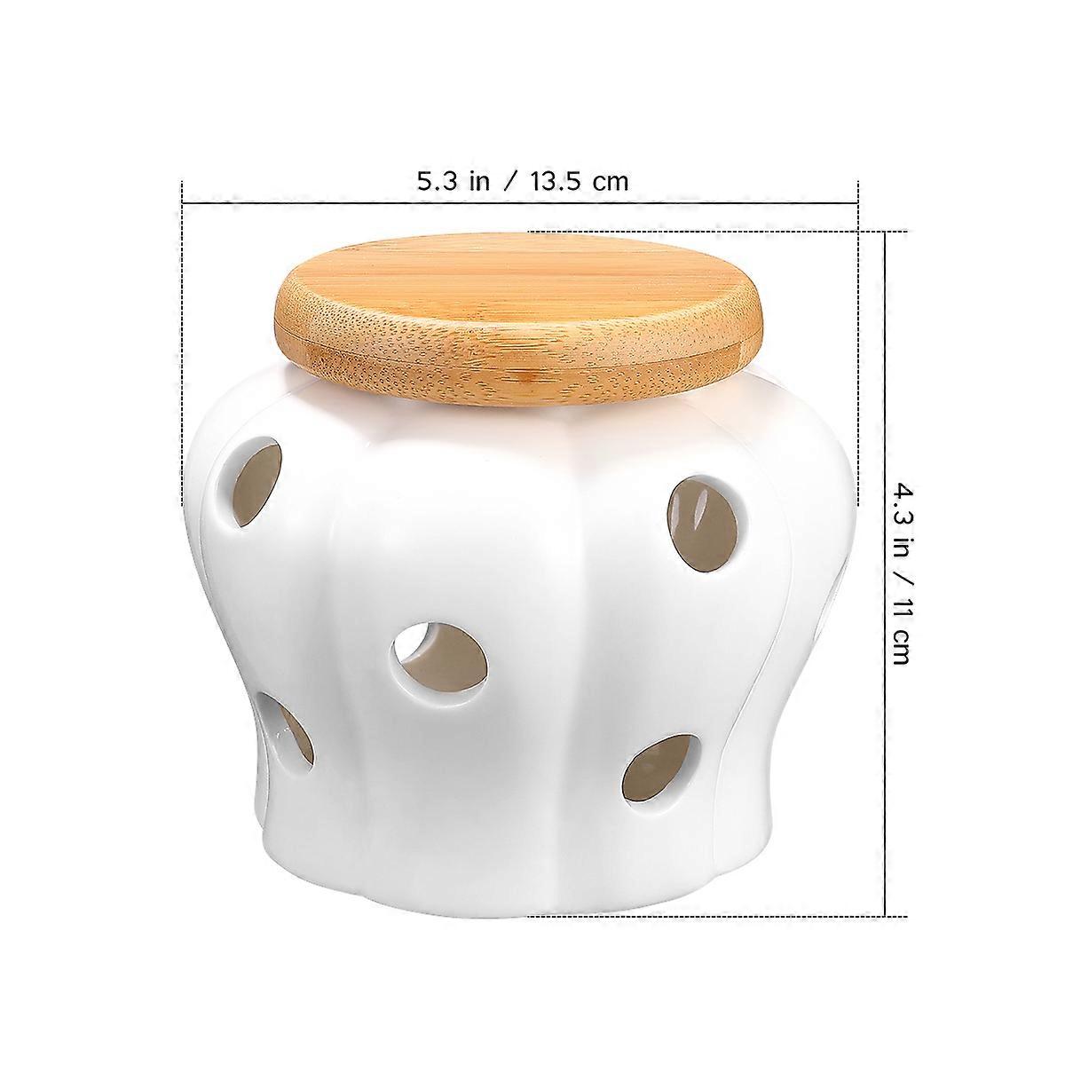 Ceramics Storage Jars for Garlic Ginger Keeping with Bamboo Lid