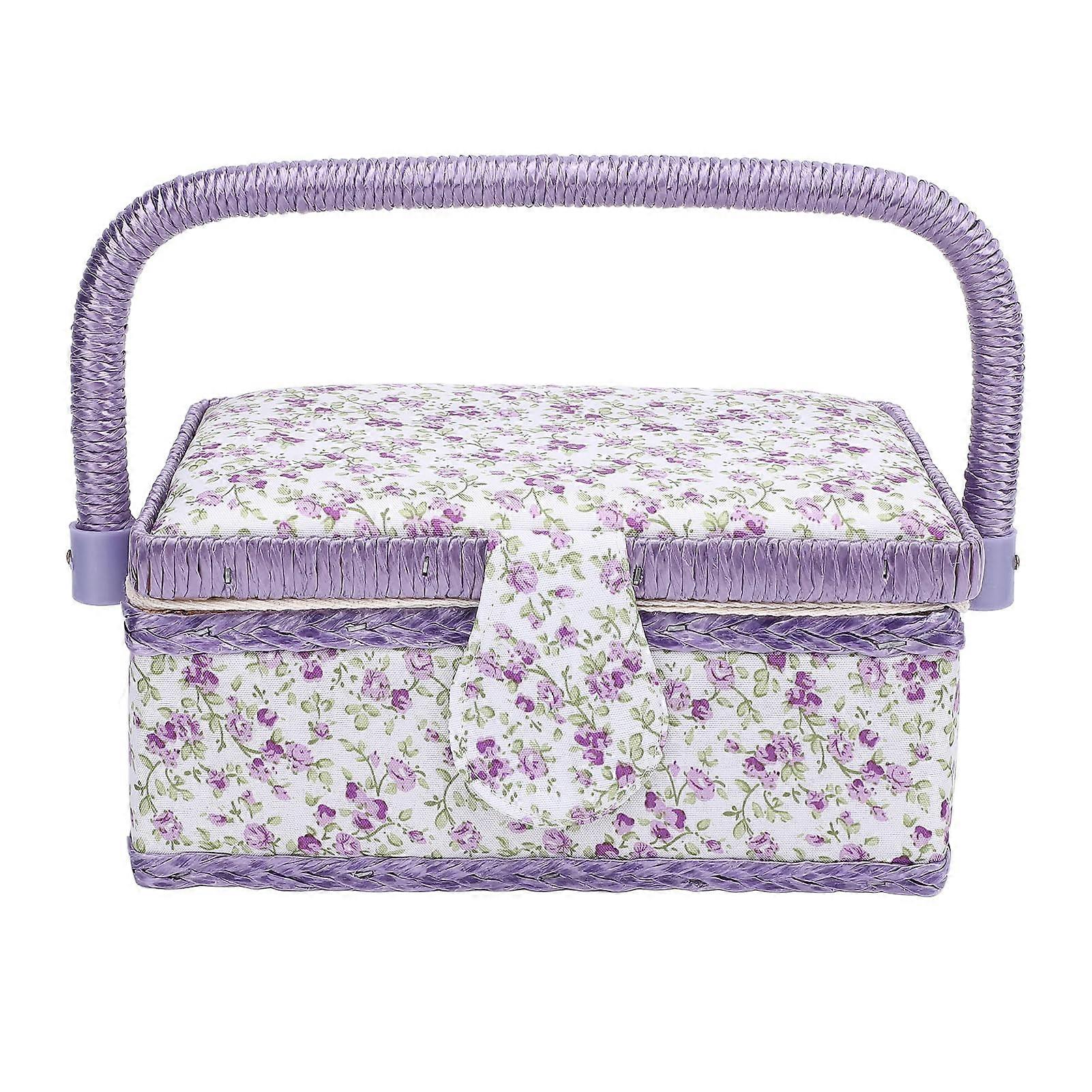 Large Capacity Double Layer Sewing Basket Organizer with Handle for Thread Scissors and Buttons