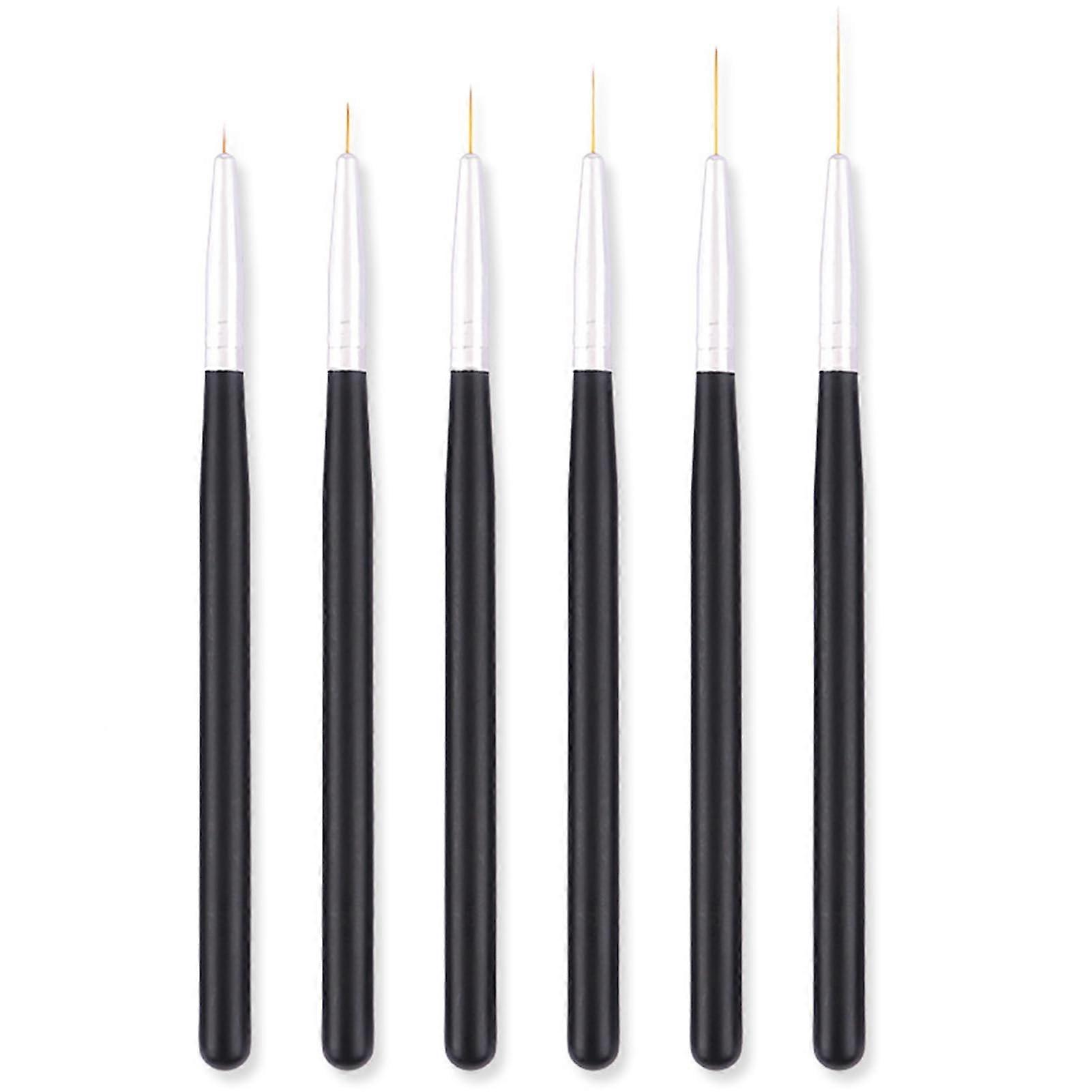 Nail Art Brush Set with Precise Line Control, Ergonomic Nonslip Grip, 6 Sizes, Black
