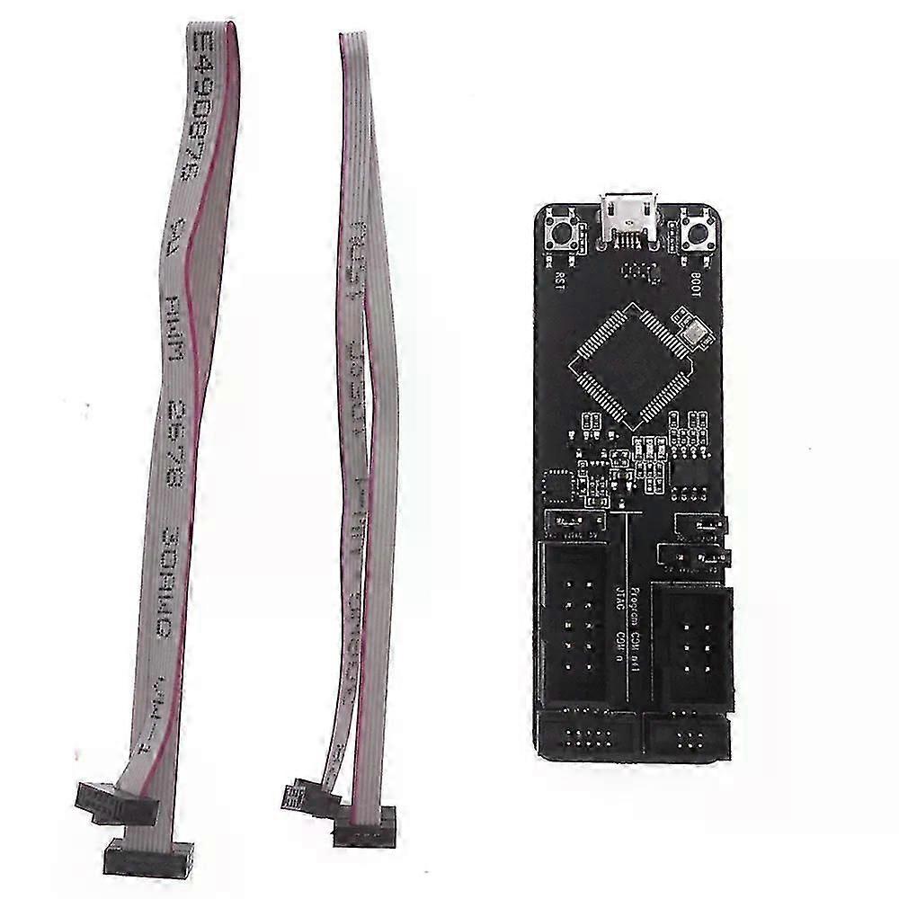 ESP32 ESP-Prog development board with JTAG debugger downloader and support cables.