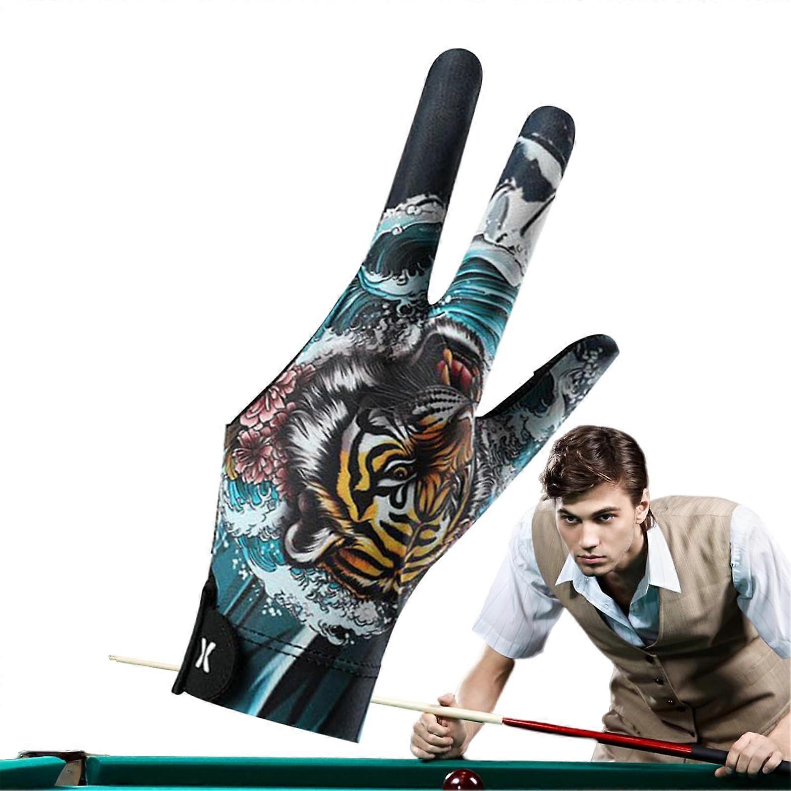 Three Finger Billiard Glove with Textured AntiSlip Grip and Adjustable Strap for Left Hand