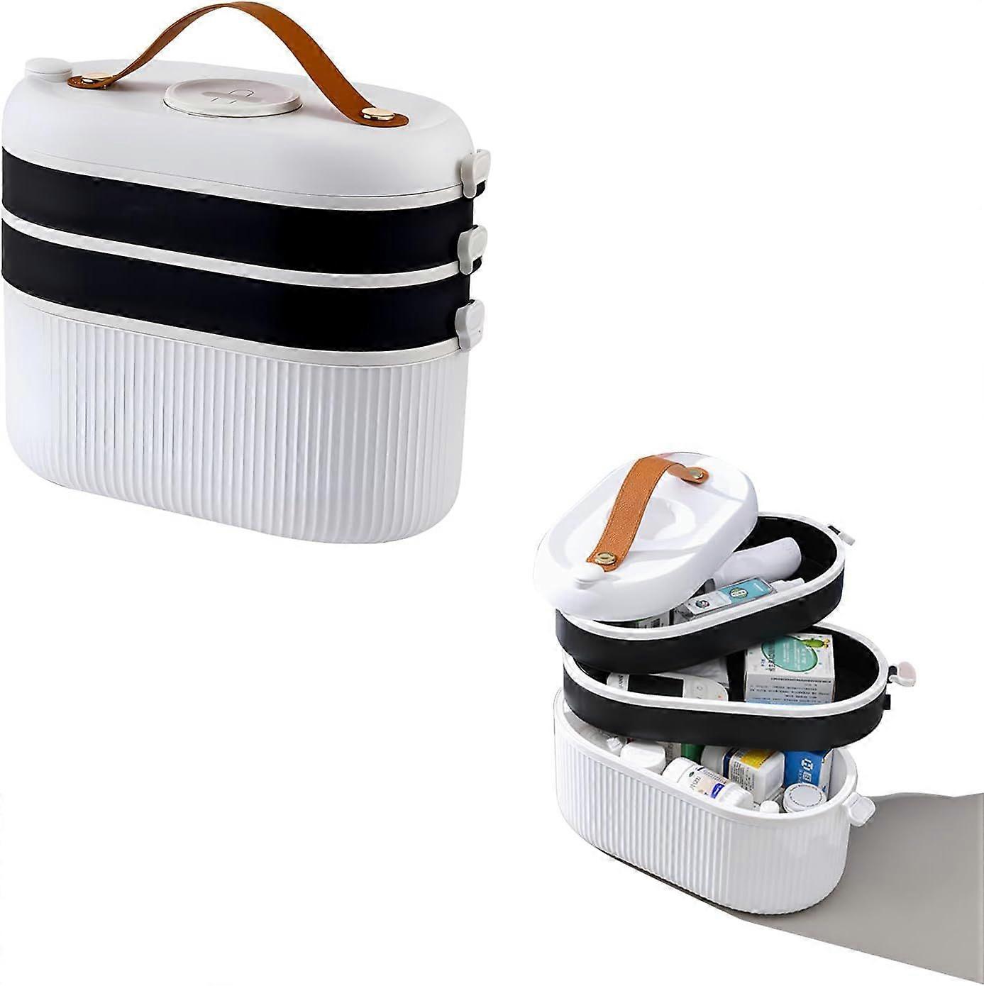 3-Layer Rotating First Aid Kit - White Home Box - Large Capacity