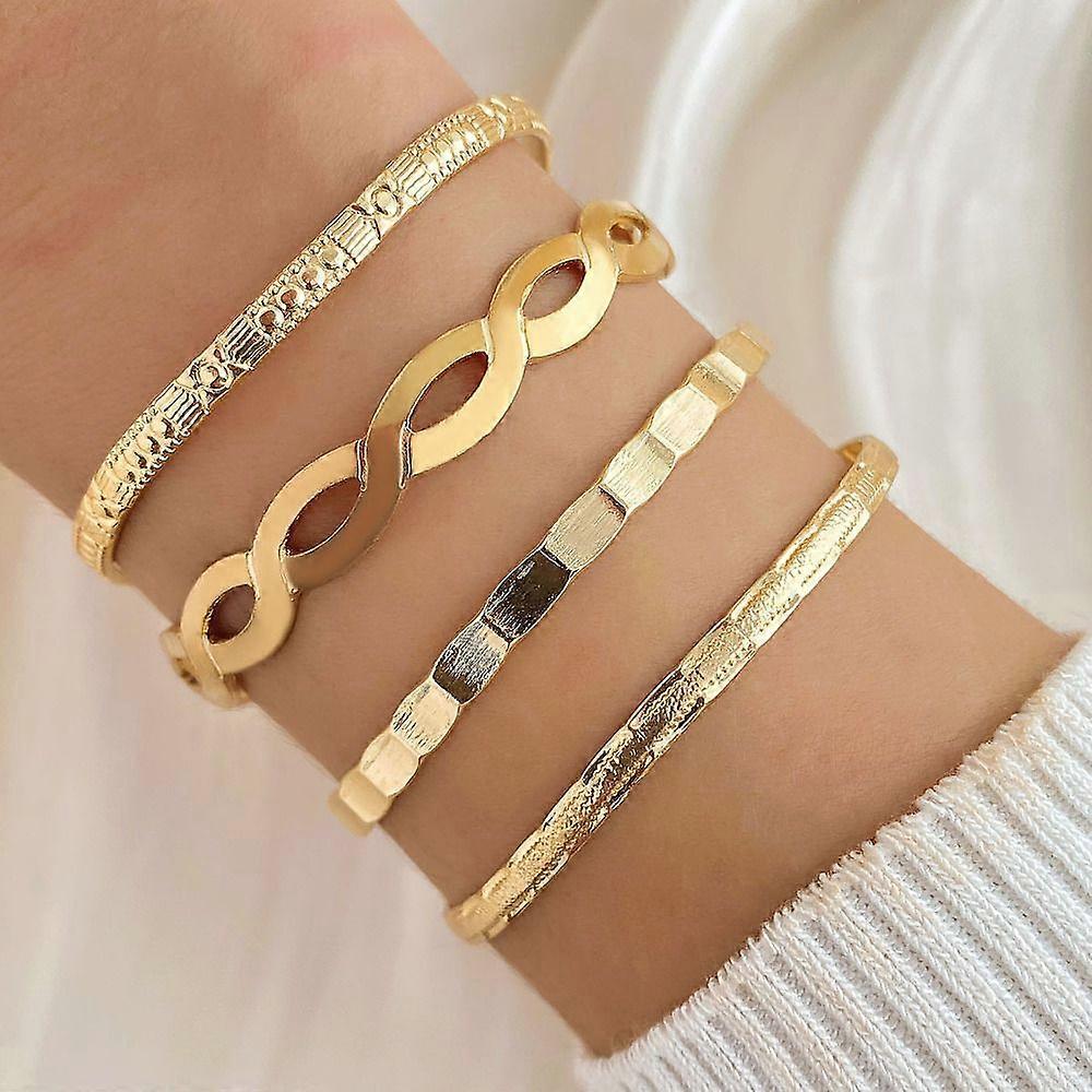 4pcs 4 styles Alloy Bangles Stackable Bangle set for Women Golden Diameter: 67~71mm