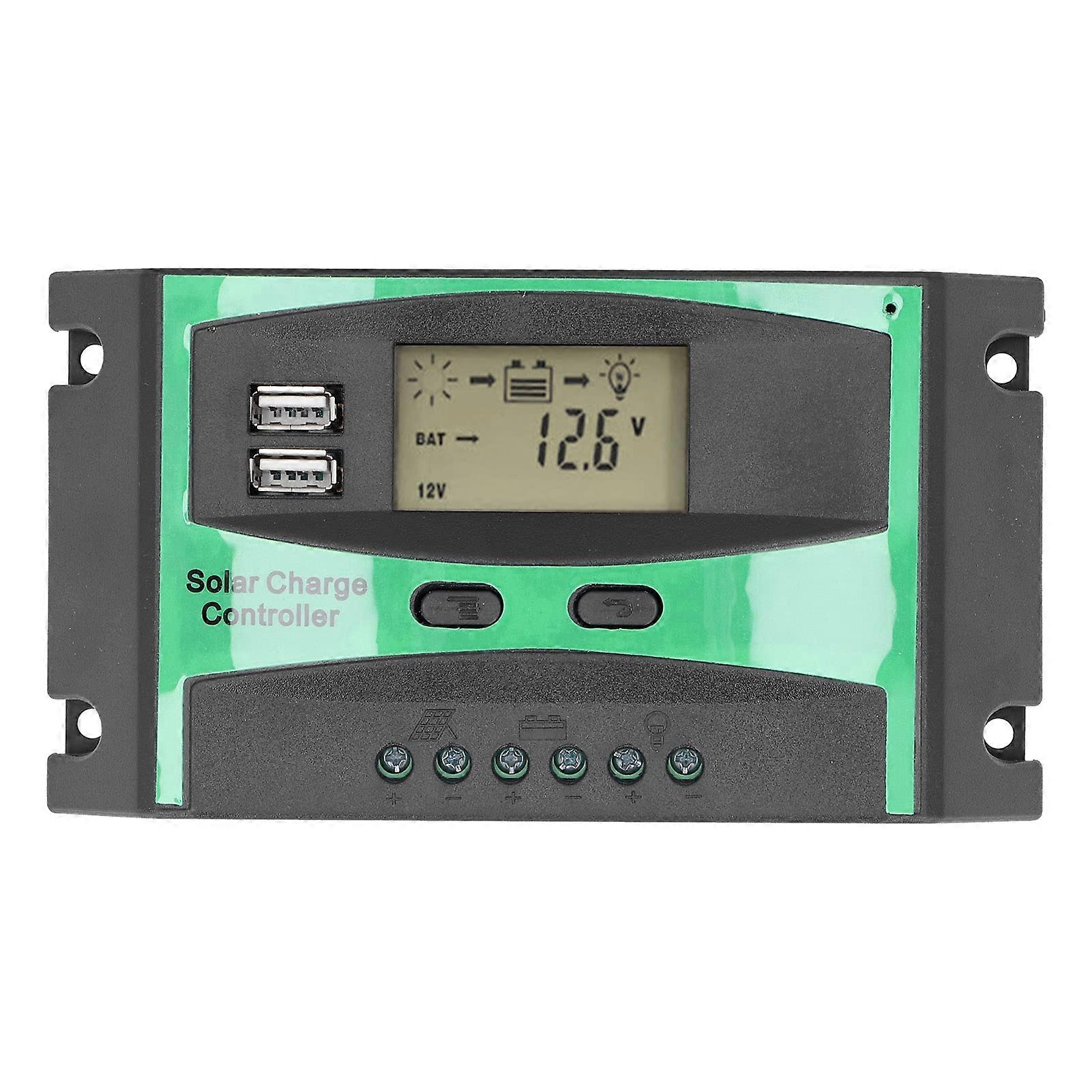 30A Solar Charge Controller 12V 24V PWM with LCD Display, Short Circuit and Overload Protection