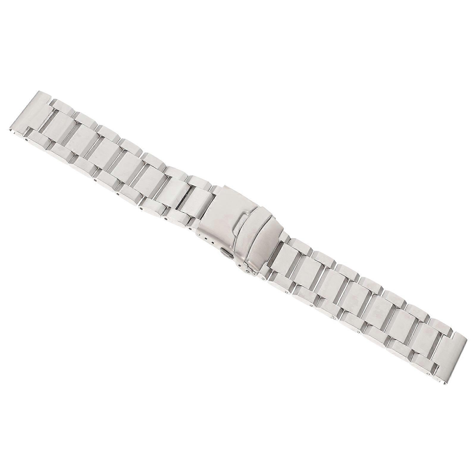 Stainless Steel Watch Band 22mm Solid Strap with Deployment Buckle Silver