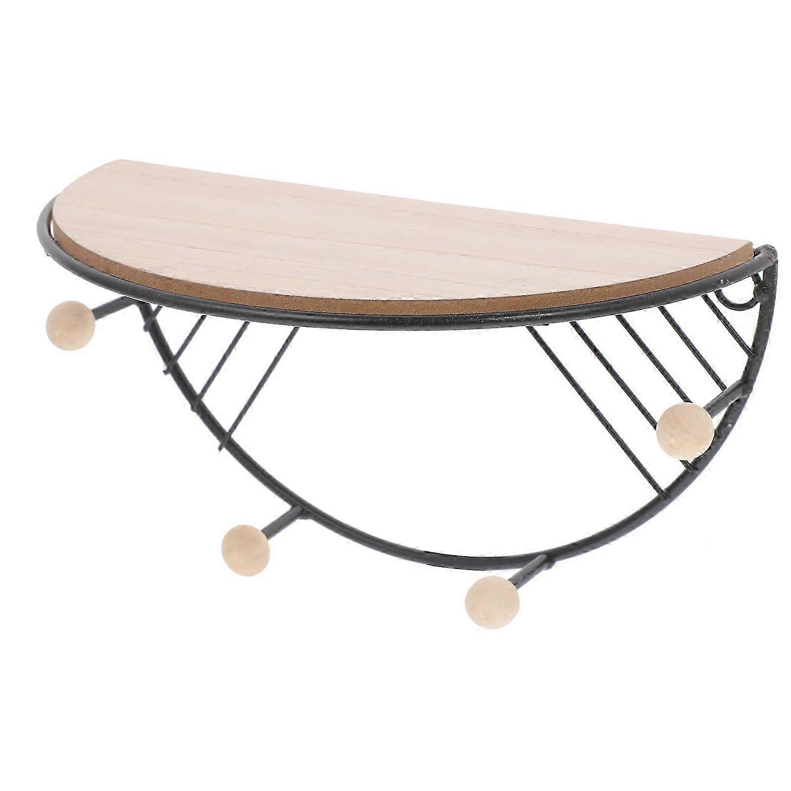 1Pc Wall mounted Wooden Storage Shelf Practical Storage Rack with Hooks