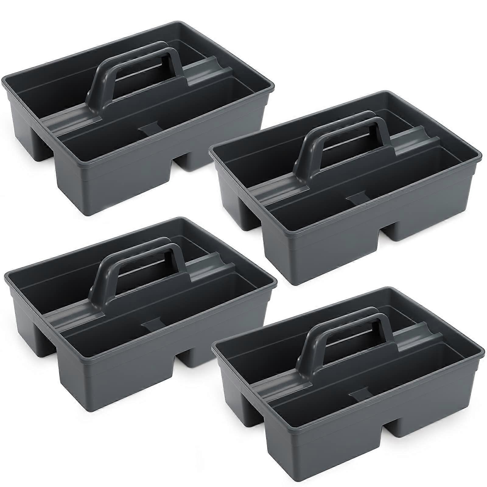 4 Pack Plastic Cleaning Caddy with Handle, Stackable 3 Compartment Supply Organizer, Grey